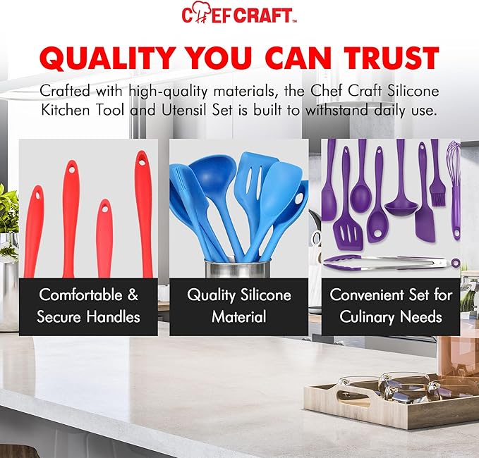 Chef Craft 9 Piece Multicolor Premium Silicone Kitchen Tool Set - Image 6