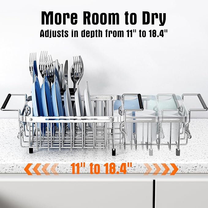 Expandable Dish Drying Rack in Sink, Stainless Steel Over The Sink Dish Drainer - Image 2