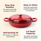 3 Quart Enameled Cast Iron Braiser, Non Stick Enameled Cast Iron Skillet - Image 7