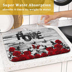 Red Rose Dish Drying Mat 16x18 inch Romantic Floral Absorbent Microfiber Sink - Image 7
