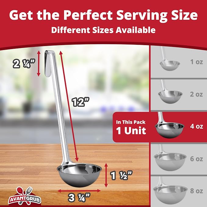 Super Sturdy, Ergonomic 4 Oz. Soup Ladle 1 Pk. Stainless Steel Ladles - Image 2