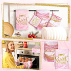 Bencailor 6 Pcs Marble Kitchen Decor Gold Pot Holders Oven Mitts 2 Dish Towels - Image 2