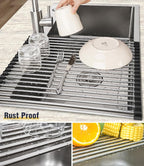 Tomorotec 21" x 15.5" Roll Up Dish Drying Rack Over Sink Drying Rack Sink Cover - Image 2