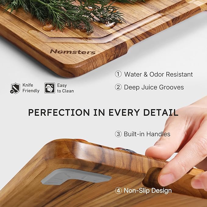 2 Pack Teak Cutting Board for Kitchen Non Toxic Wooden Chopping Board - Image 6