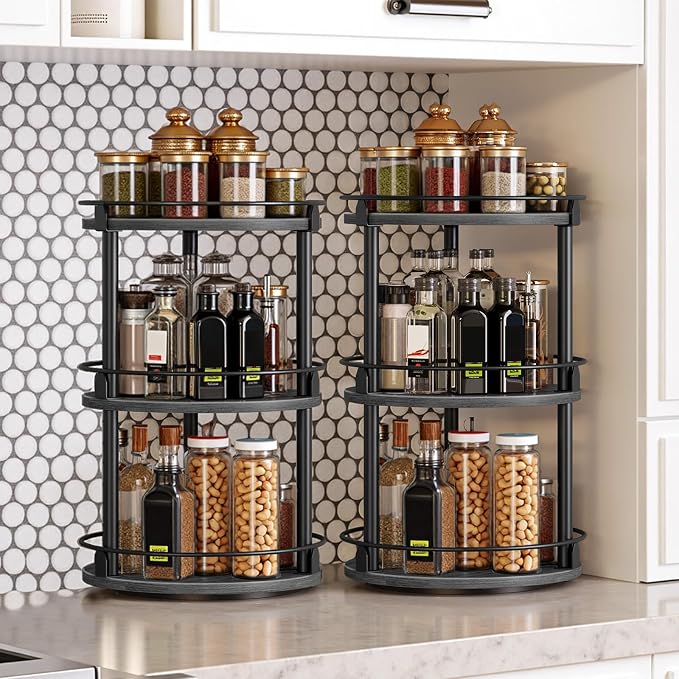 YATINEY Spice Rack, 3 Tier Turntable Organizer - Image 2