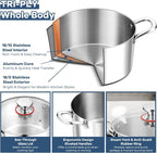 TeamFar 3.5 Quart Stock Pot, Tri-Ply Stainless Steel Pasta Cooking Pot - Image 3