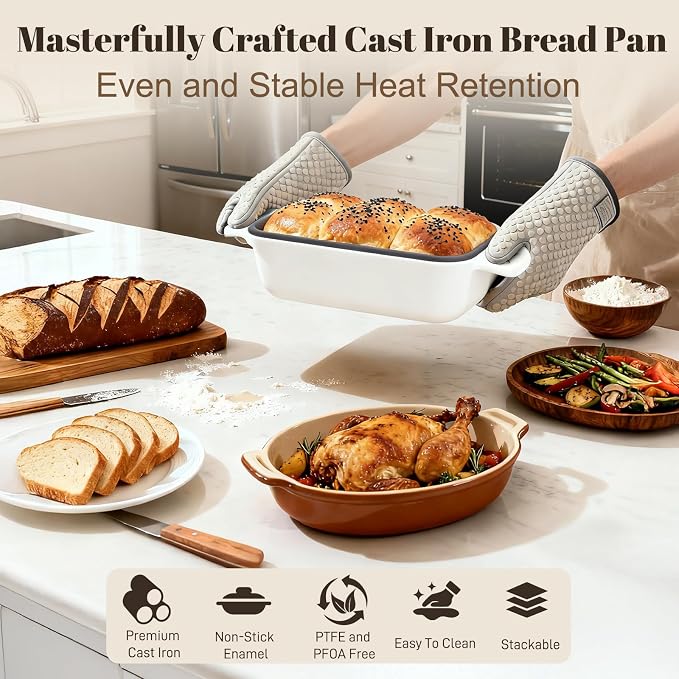 Enameled Cast Iron Sourdough Bread Dutch Oven, Cast Iron Loaf Bread Pan - Image 5