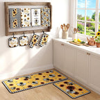 Fourluoo 10 Pcs Bee Kitchen Decor Set Kitchen Towels Rugs Oven Mitts and Pot - Image 4