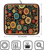Bohemian Style Flowers Drying Pad Boho Floral Dish Drying Mat - Image 2