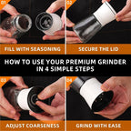 DAVIMADE White Salt and Pepper Grinder Set of 2, Manual Refillable Adjustable - Image 5