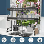 Over The Sink Dish Drying Rack, 3 Tier Adjustable Length Full Stainless Steel - Image 2