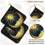 Celestial Moon Golden Sun Boho Chic Stars Pot Holder Set of 2, Heat Resistant - Image 4