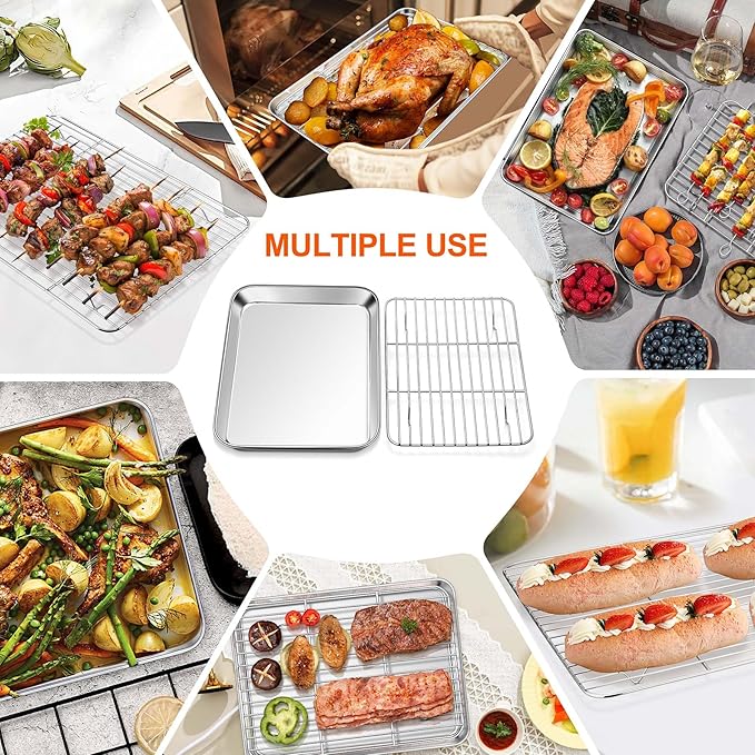 Homikit Baking Sheet with Wire Rack, 9 x 7 Inches Stainless Steel Small Baking - Image 8