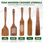 5 PCS Wooden Spatula for Cooking, Natural Teak Wooden Utensil Set, Non-Toxic - Image 3