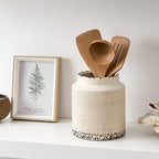 JIEMEI HOME Kitchen Utensil Holder, 6.77" Ceramic Farmhouse Stable Utensil Crock - Image 3