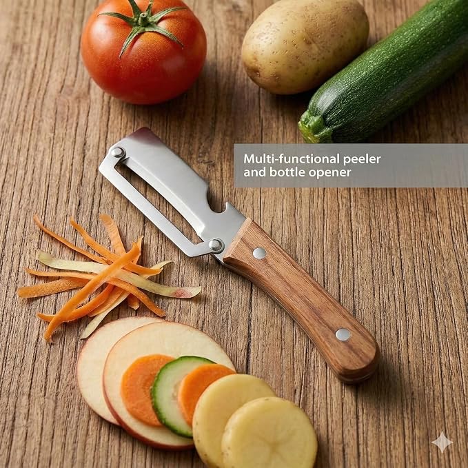 2-in-1 Vegetable Peeler with Wooden Handle, Premium Stainless Steel Peeler with - Image 6