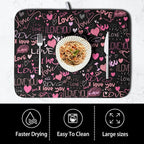Mother's Day Dish Drying Mat for Kitchen Counter Love Heart Black Drying Mats - Image 4