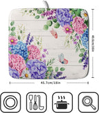Hydrangea Floral Dish Drying Mat 16x18 inch Spring Summer Decorative Fast Dry - Image 2