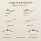 Kitchen Academy 12-Piece Induction Cookware Set, Nonstick Granite Pots and Pans - Image 8
