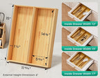 Bamboo Kitchen Drawer Organizer Set of 2, Stackable 15" x 6" Wood Silverware - Image 3