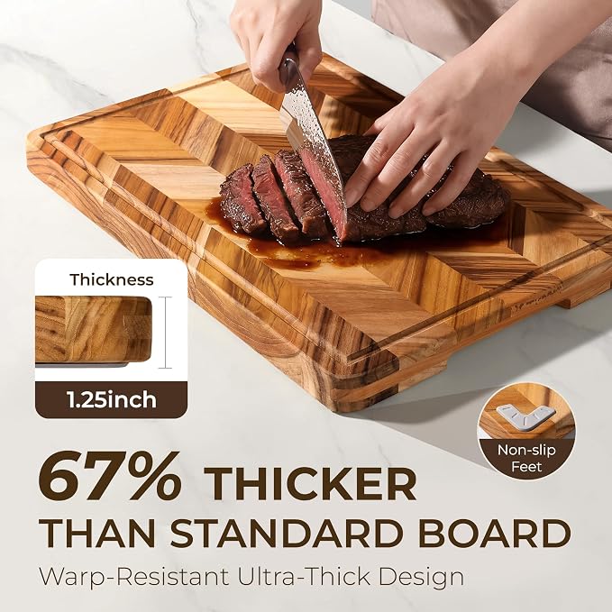 Teak Wood Cutting Board for Kitchen Extra 20'' Large End Grain Heavy Duty - Image 6