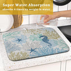Blue Coral Dish Drying Mat Coastal Starfish Dishes Pad Hanging Drainer Mats - Image 7