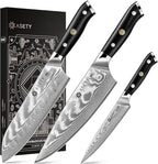 Damascus Knife Set 3 PCS: Japanese Kitchen Knives by ASETY