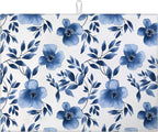 Blue Floral Dish Drying Mat for Kitchen Counter Flower Leaves Drying Pad by MOUNTANLLY