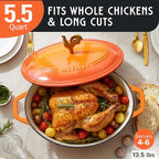MUELLER HOME 5.5 Quart Enameled Cast Iron Oval Dutch Oven w Rooster Knob & - Image 3