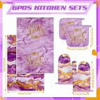 Bencailor Purple 6 Pcs Marble Kitchen Decor Gold Pot Holders Oven Mitts 2 Dish - Image 3
