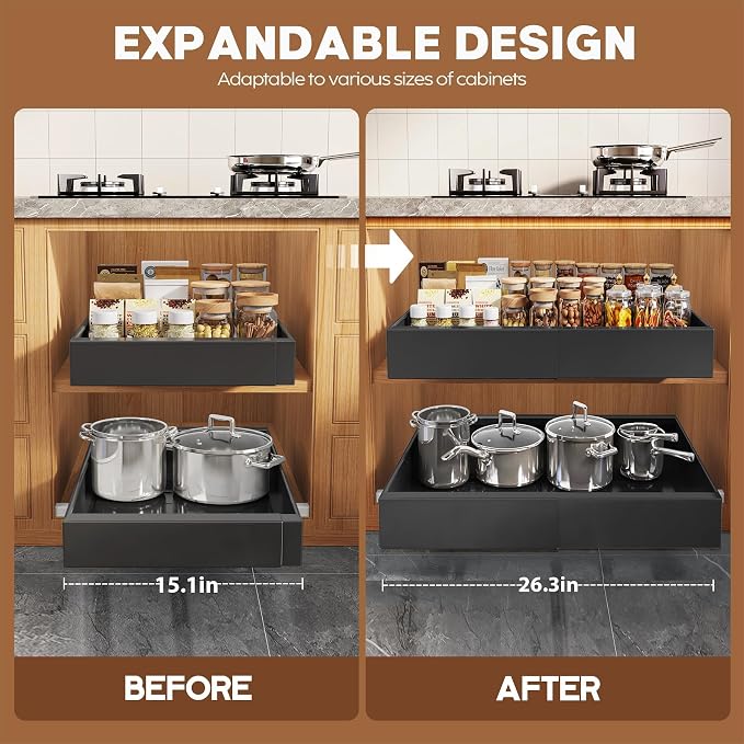 Seinloes 4 Pack Expandable Pull Out Cabinet Organizer 21" Deep - Image 4