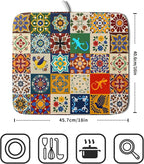 Giwawa Mexican Tile Dish Drying Mat 16"x18" Talavera Boho Floral Print Dish - Image 2