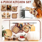 Leinuosen 6 Farm Rooster Farmhouse Kitchen Decor Dish Towels Oven Mitts and Pot - Image 2