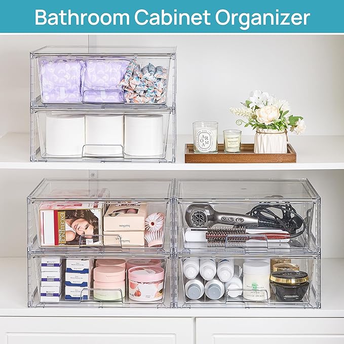 Vtopmart 3 Pack Large Stackable Storage Drawers, Easily Assemble Clear Acrylic - Image 5