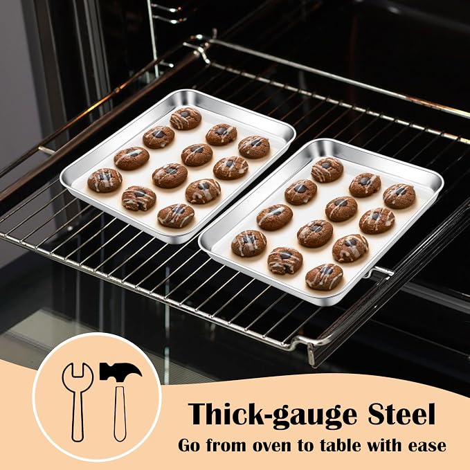 E-far 4 Pack Toaster Oven Trays, 9.4”x7.3” Stainless Steel Small Baking Cookie - Image 3