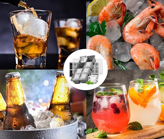 Large Ice Cube Trays with Lid, Jrisbo 2 Pack Stackable Silicone Ice Cube Molds - Image 7