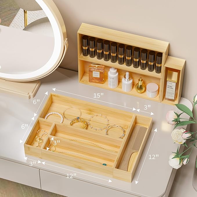 Kitchen Drawer Organizer Bins, Stackable Bamboo Deep Drawer Organizer - Image 4