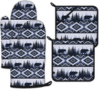 Vintage Rustic Bear Oven Mitts and Pot Holders Sets Heat Resistant 4Pcs by ANTJOO
