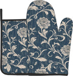 Navy Blue Oven Mitts and Pot Holders Vintage Floral Kitchen Accessories Set of by DZGlobal