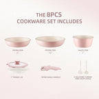 BECIGAR 8PCS Ceramic Cookware, Nonstick Ceramic Pan, Removable Handle Pots and - Image 2