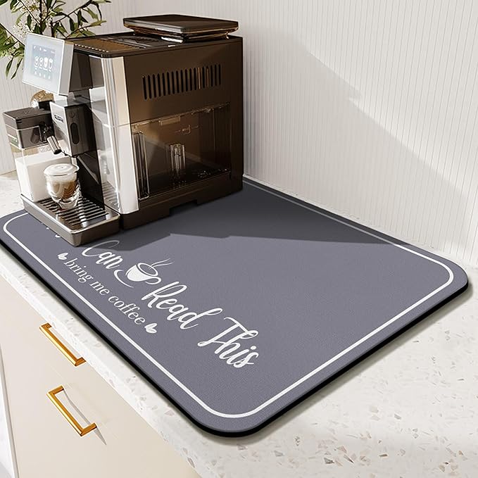 Coffee Bar Mat for Countertops 18inx24in, Absorbent Hide Stain Anti-Slip Cafe by Kuyig+Home