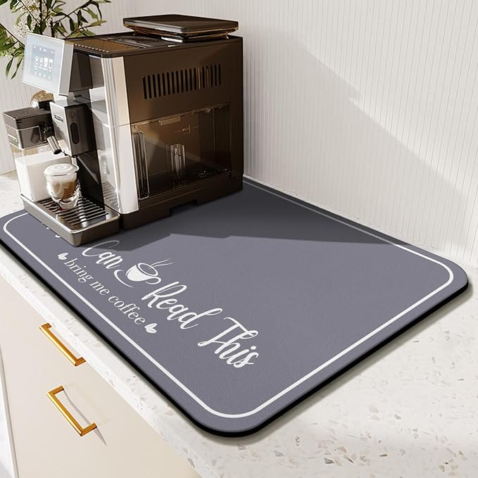 Coffee Bar Mat for Countertops 31.5inx17in, Absorbent Hide Stain Anti-Slip Cafe by Kuyig+Home
