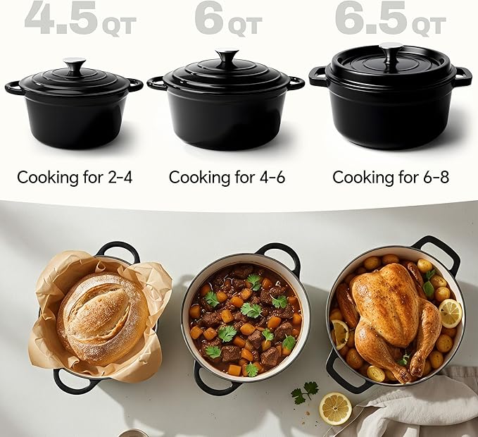 6.5 Quart Dutch Oven Pot with Lid, Non Stick Enameled Cast Iron Dutch Oven - Image 3