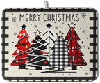 Christmas Trees Kitchen Dish Drying Mat 18x24 Inch Merry Christmas Black White by Kwlegh