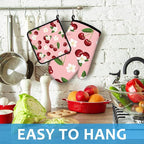 Cherry Oven Mitts and Pot Holders Sets Heat Resistant 4Pcs White Flower - Image 4