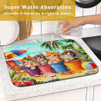 Lovely Cat Dish Drying Mat for Kitchen Counter Holiday Beach Absorbent Coffee - Image 7