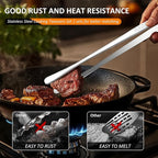 12-Inch Stainless Steel Kitchen Tongs Set, Straight & Round Edge Cooking - Image 3