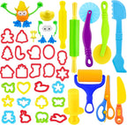 Dough Tools for Kids，40pcs Basic Dough Play Toys Includes Cutters, Rolling Pins by iShyan