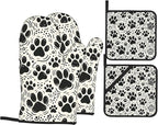Black White Paw Oven Mitts & Potholder Set of 4 by Unknown