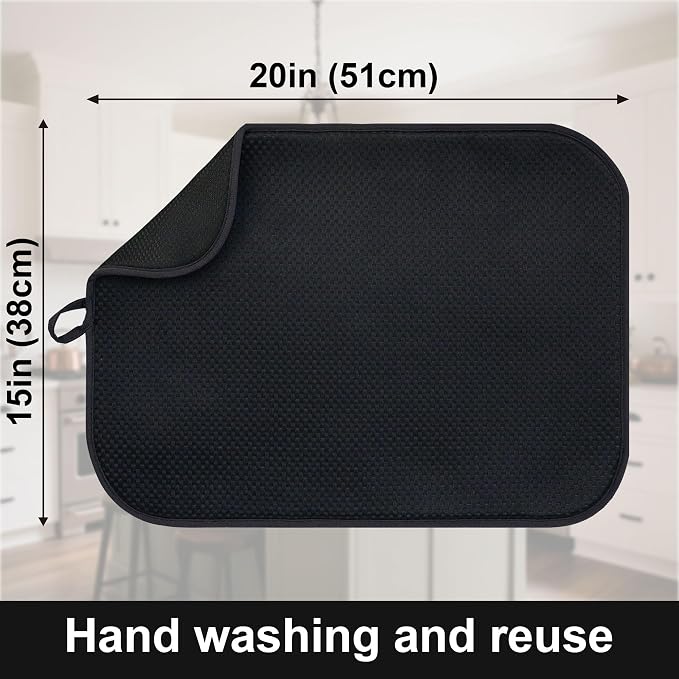 2-Pack Black Dish Drying Mats 20" x 15" – XL Dish Drying Mats - Image 3